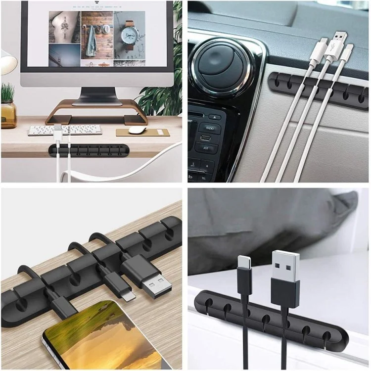 V-357 3Pcs / Set Self-adhesive Desktop Power Cord Fixing Base Silicone Data Cable Organizer - Grey