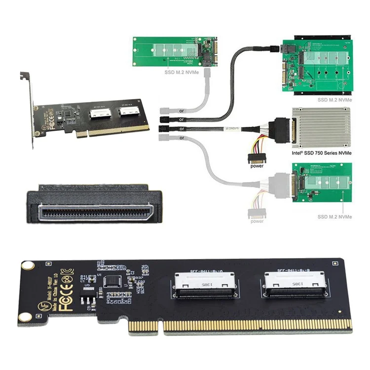 SF-057 PCIE PCI-Express 16x a Dual Oculink SFF-8612 SFF-8611 8x VROC Adapter para Placa Base SSD Tarjeta Gráfica