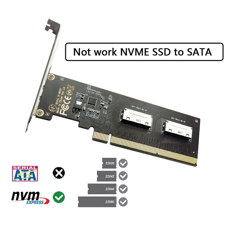 SF-057 PCIE PCI-Express 16x a Dual Oculink SFF-8612 SFF-8611 8x VROC Adapter para Placa Base SSD Tarjeta Gráfica