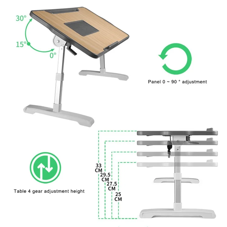 NBT400 Height Angle Adjustable Laptop Table with Cooling Fan Foldable Bed Sofa Laptop Tray - Walnut with Fan