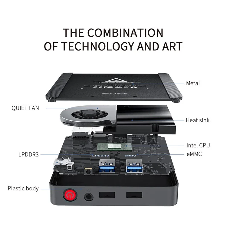 T4 Pro N3350 4G+64G Mini PC 4K Display Ultra-Thin Desktop Mini Computer for Office, Gaming - EU Plug