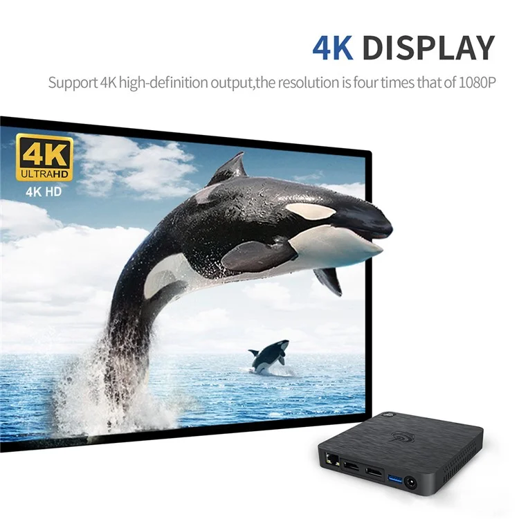 T4 Pro N3350 4G+64G Mini PC 4K Display Ultra-Thin Desktop Mini Computer for Office, Gaming - EU Plug