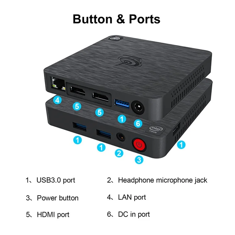 T4 Pro N3350 4G+64G Mini PC 4K Display Ultra-Thin Desktop Mini Computer for Office, Gaming - EU Plug