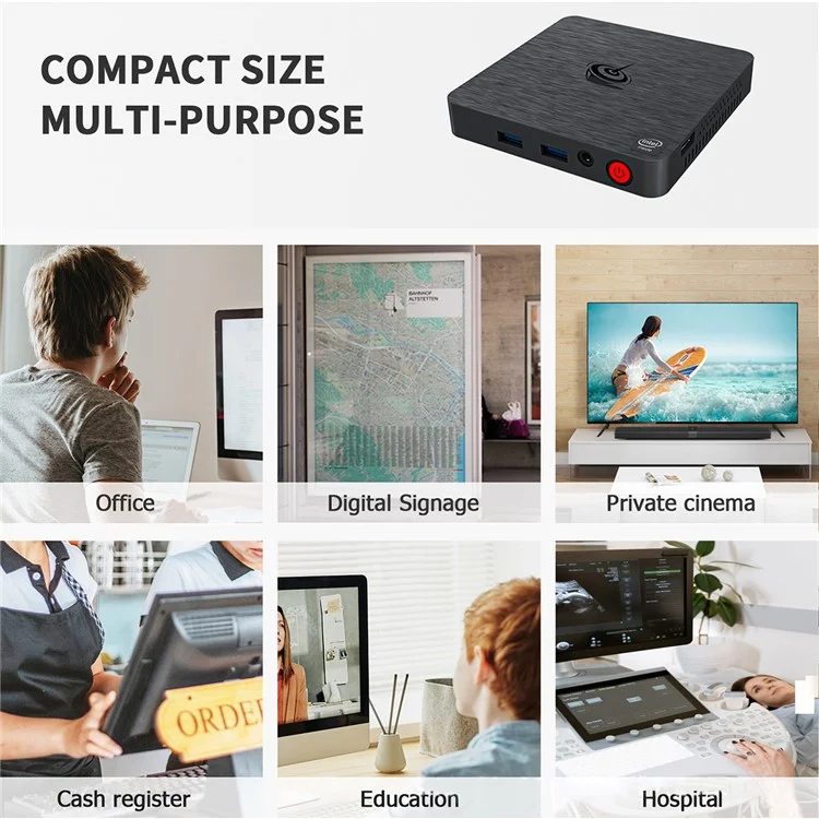 T4 Pro N3350 4G+64G Mini PC 4K Display Ultra-Thin Desktop Mini Computer for Office, Gaming - EU Plug