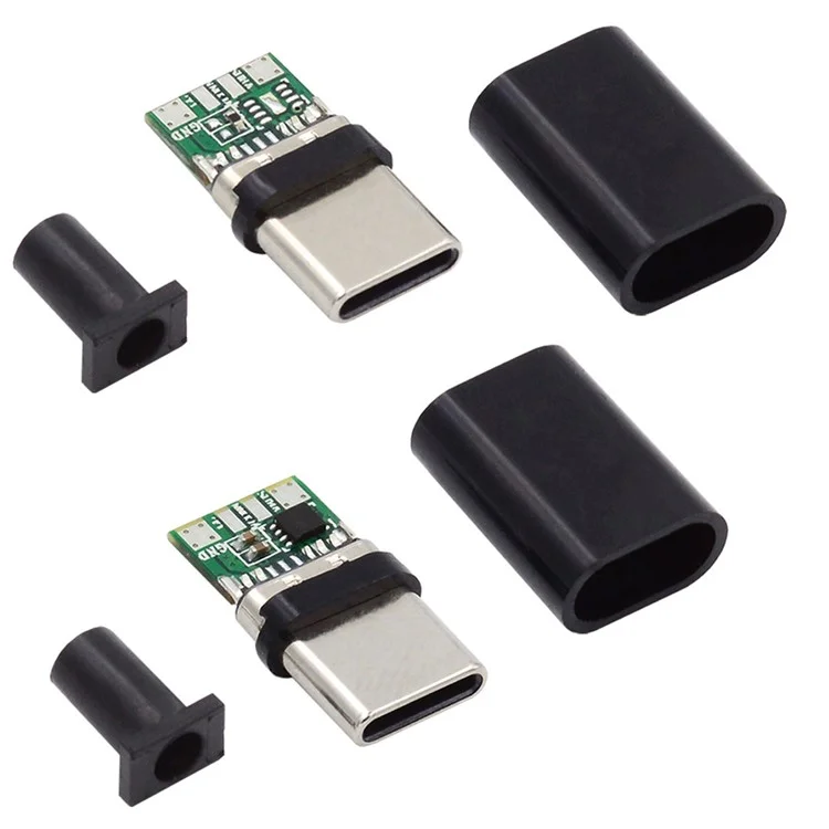 CN-004 2 unidades / Juego de conector tipo C de 24 clavijas Conector USB-C macho PD 100 W USB2.0 Conector de datos con cubierta de la carcasa