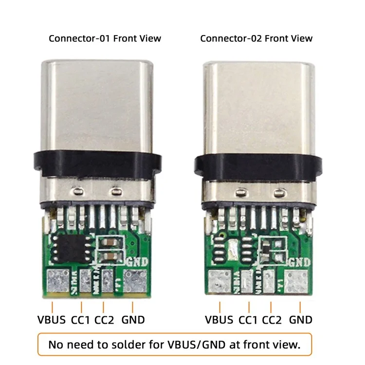 CN-004 2 unidades / Juego de conector tipo C de 24 clavijas Conector USB-C macho PD 100 W USB2.0 Conector de datos con cubierta de la carcasa