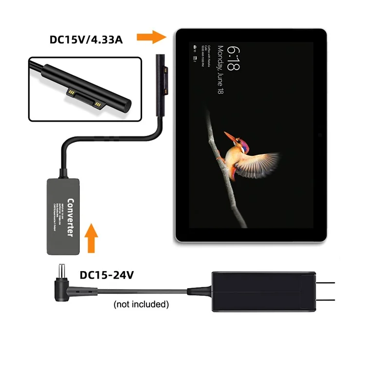Convertisseur de charge magnétique PW-016-5525MM DC 5.5X2.5mm Jack 65W 20V 15V-24V pour Surface Pro 3 / 4 / 5 / 6 / 7 / 8 / 9