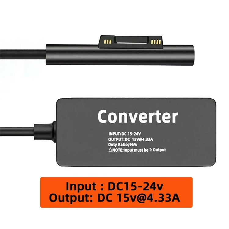 pw-016-7450mm dc 7,4x5,0 mm jack 65w adaptateur de chargement 20v 15v-24v à surface pro 3 / 4 / 5 / 6 / 7 / 8 / 9 convertisseur