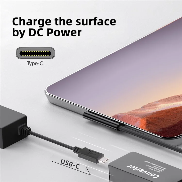 PW-016-TYPECF Tipo-C USB-C Hembra 65W DC 15V a Surface Pro 3 / 4 / 5 / 6 / 7 / 8 / 9 Cargador de Alimentación Convertidor
