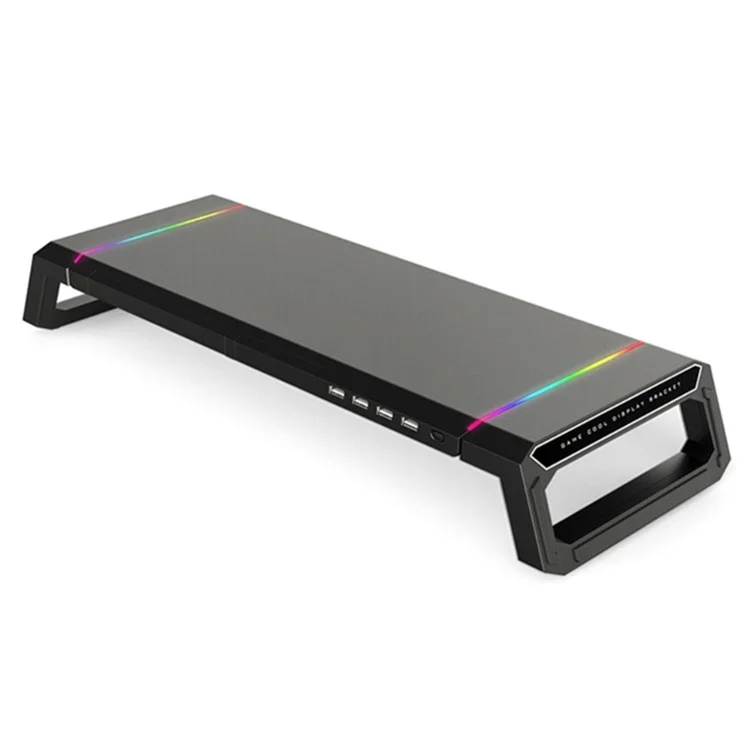 T1 RGB Light Desktop Computer Monitor Stand Monitor Base Riser Bracket mit 4 USB2.0-Anschlüssen - Schwarz