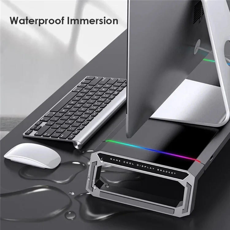 T1 RGB Light Desktop Computer Monitor Stand Monitor Base Riser Bracket with 4 USB2.0 Ports - Black