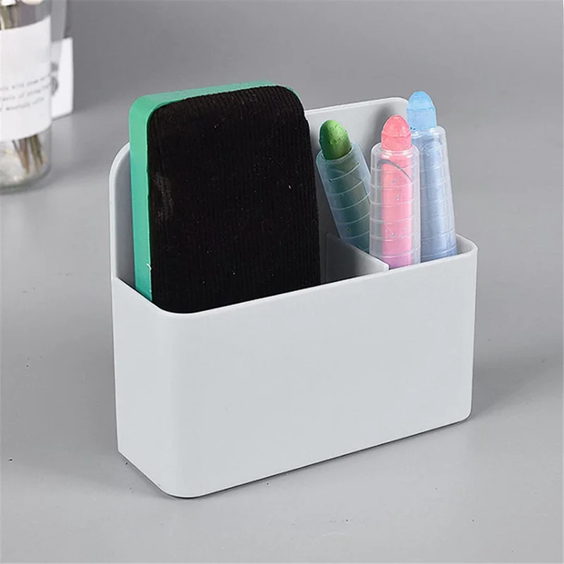Magnetic Blackboard Dry Erase Marker Holder Fridge Whiteboard Marker Pen Chalk Stationery Storage Box - Blue