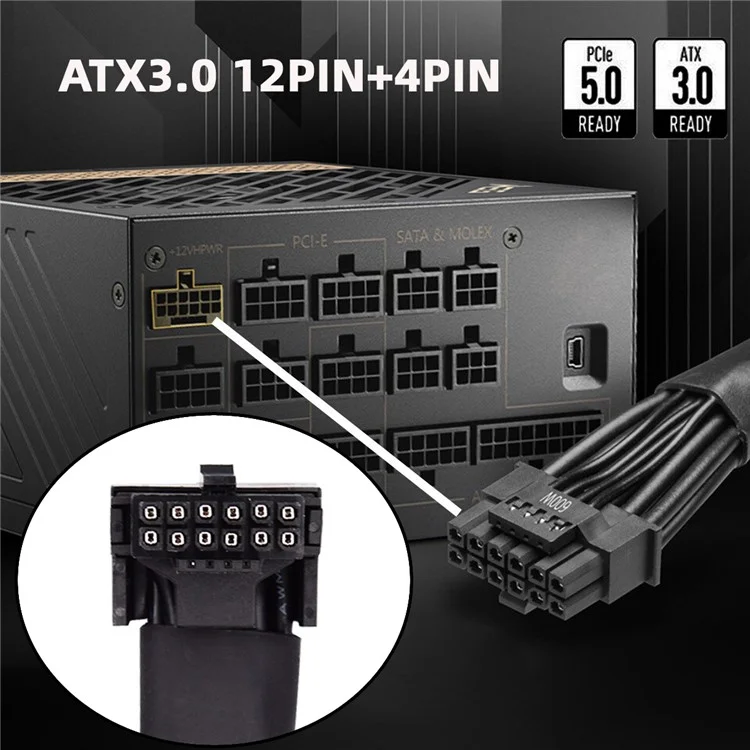 PW-043-BK 12VHPWR ATX3.0 PCI-E 5.0 Cable de Extensión Modular de Potencia Para 3080 3090TI PSU 16pin 12+4P Tarjeta Gráfica