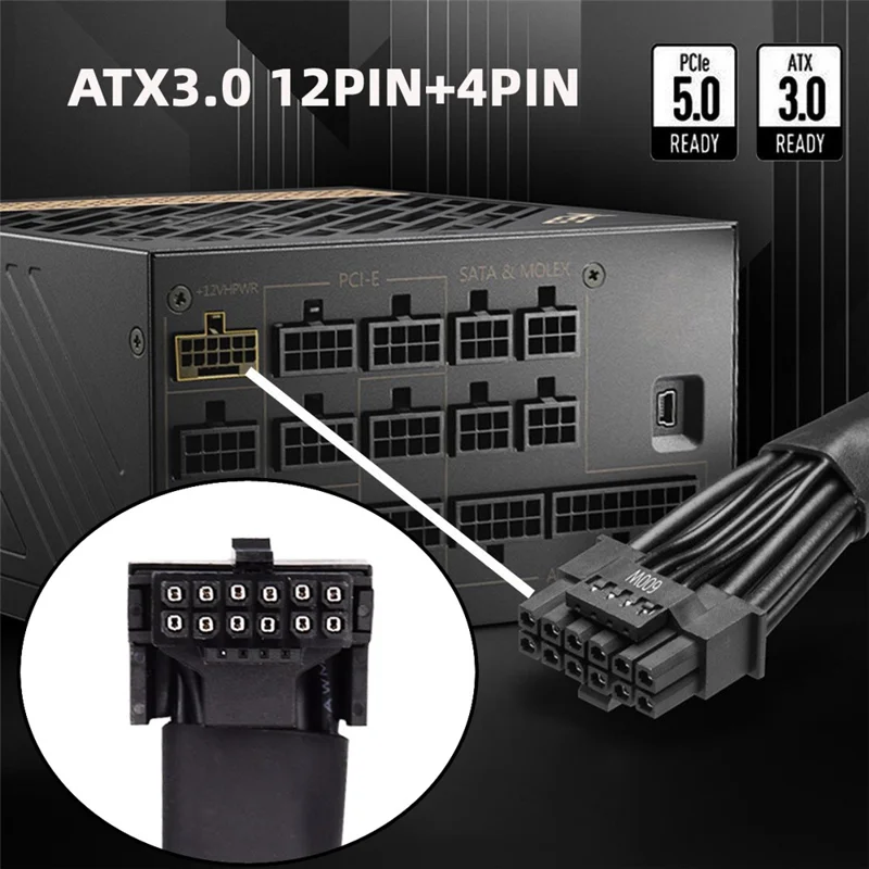 PW-043-DN 12VHPWR ATX3.0 PCI-E 5.0 Power Modular Down Angled Extension Cable for 3080 3090TI PSU 16Pin 12+4P Graphics Card