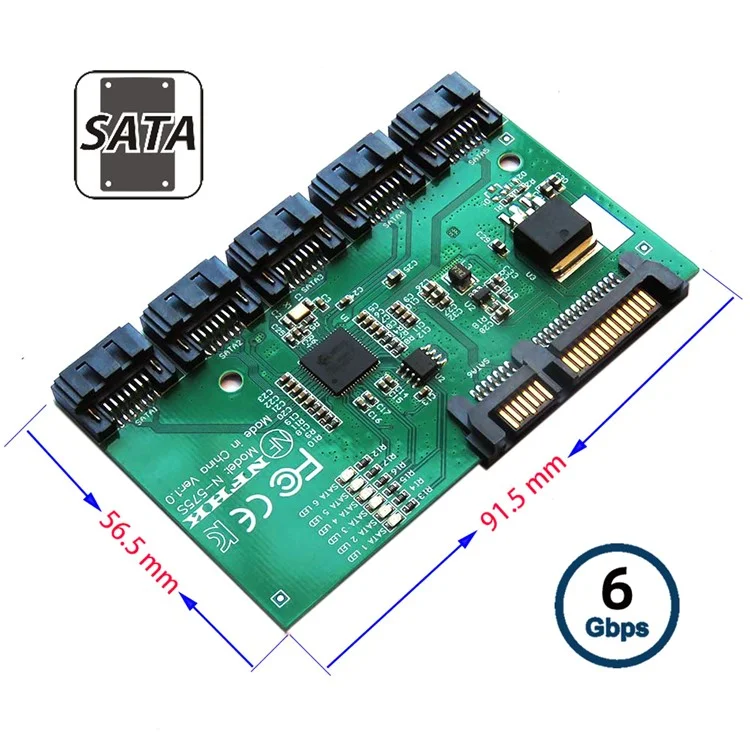 SA-054 SATA 3.0 6Gbps 1 zu 5 Splitter Ports HUB Adapter Konverter PM Multiplexer Portauswahlschalter JMB575