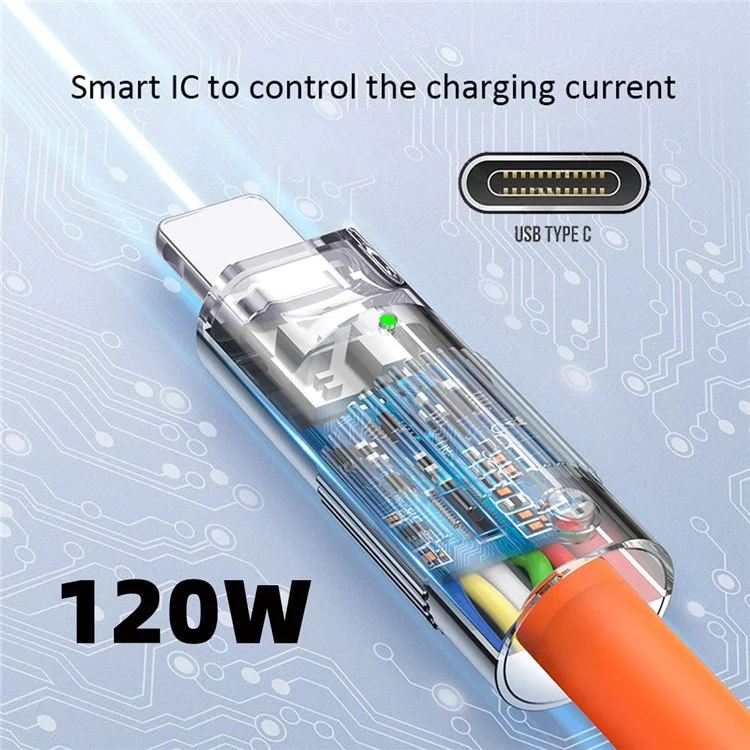 UC-003-0R-2.0M for iPhone 15 Series 2m USB Type C to USB-C 120W Fast Charge Cord Ultra Soft Liquid Silicone Data Cable - Orange