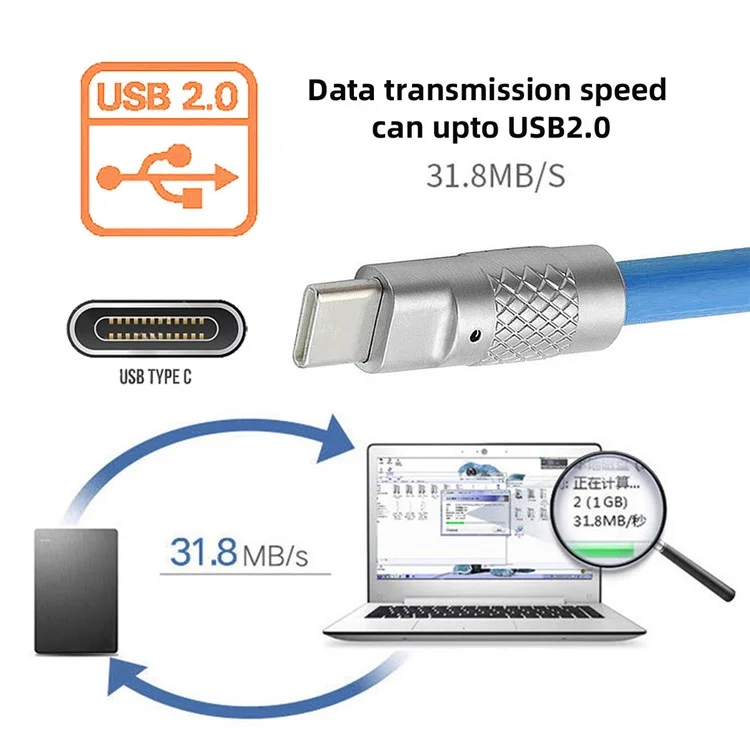 UC-003-0R-2.0M 2m USB Tipo C a USB-C 120W Cable de Carga Rápida Cable de Datos de Silicona Líquida Ultra Suave - Azul