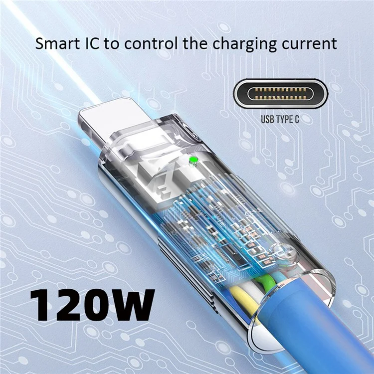 UC-003-0R-2.0M 2m USB Type C Vers USB-C 120W Cordon de Charge Rapide Ultra Soft Liquid Silicone Data Cable - Bleu