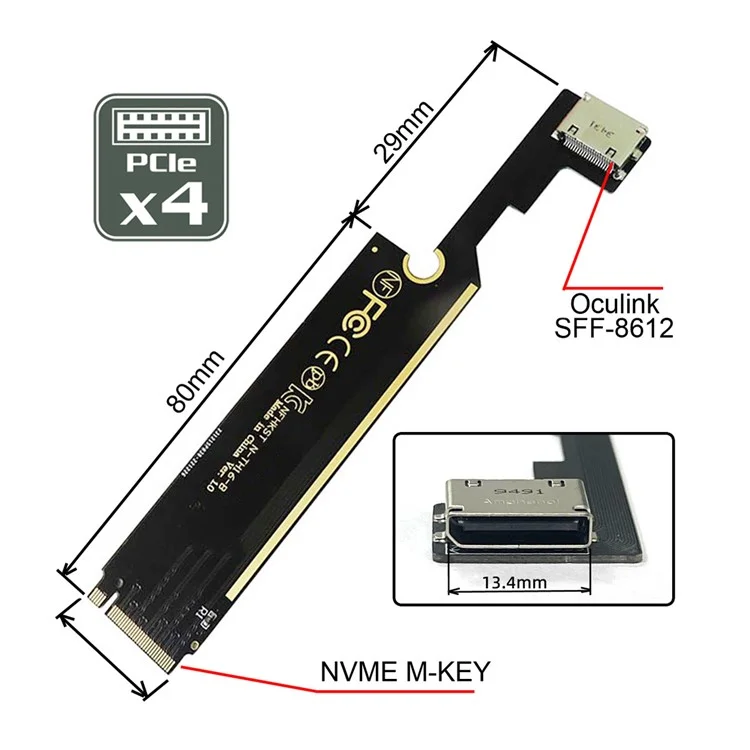 PCI-E 3.0 M.2 M-key to Oculink SFF-8612 SFF-8611 Host Adapter for ThinkBook 16+ Laptop External Graphics Card & SSD