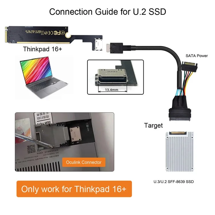 PCI-E 3.0 M.2 M-key to Oculink SFF-8612 SFF-8611 Host Adapter for ThinkBook 16+ Laptop External Graphics Card & SSD