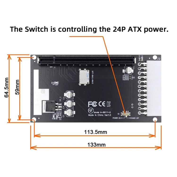 SF-059 4x Oculink SFF-8612 SFF-8611 to PCIE PCI-Express 16x Adapter with ATX 24-Pin Power Port for Mainboard Graphics Card