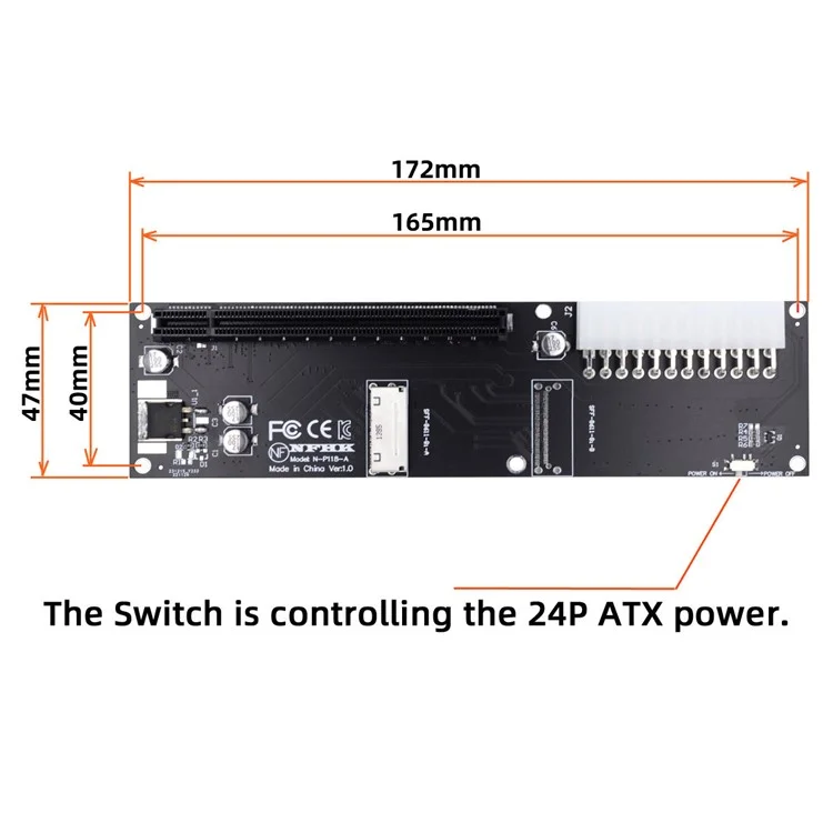 SF-066 Oculink 8X SFF-8612 SFF-8611 to PCIE PCI-Express 16X Adapter with ATX 24-Pin Power Port for Mainboard Graphics Card