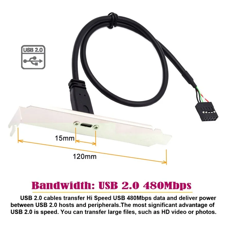 Cable adaptador de conector USB 3.1 Tipo C hembra a USB 2.0 de 9 y 10 pines para placa base