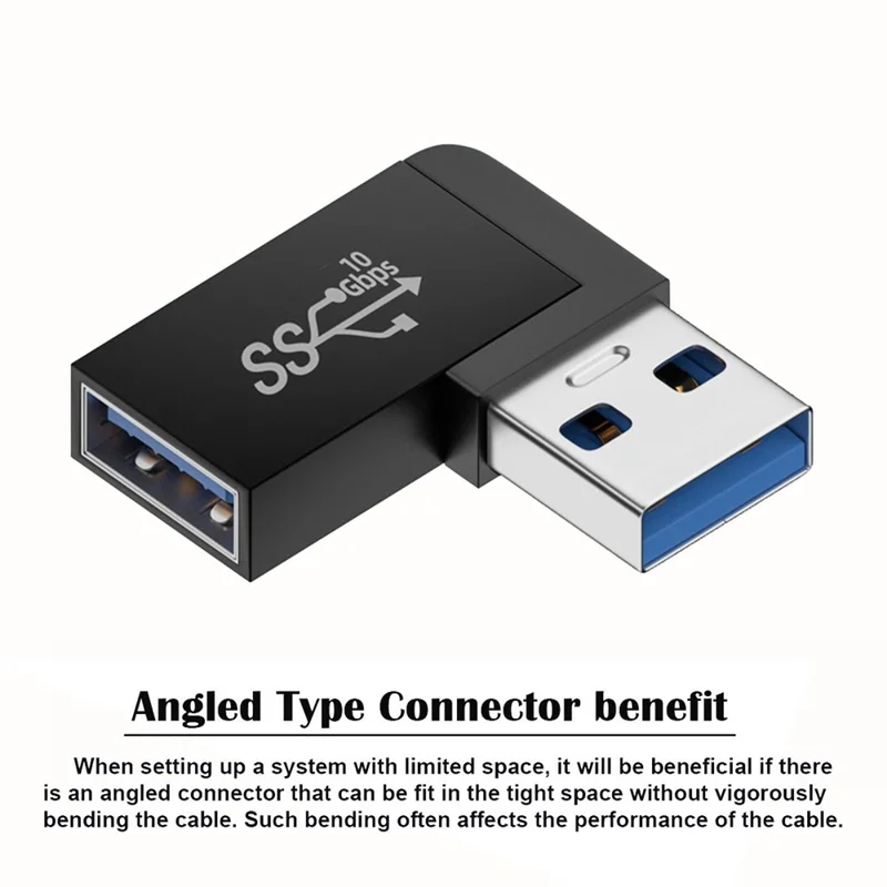 U3-018-RF 10Gbps USB3.0 Male to Female Extension Power Data Video Adapter 90-Degree Angled Type
