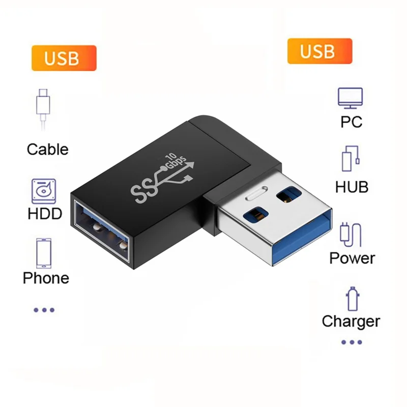 U3-018-RF 10Gbps USB3.0 Male to Female Extension Power Data Video Adapter 90-Degree Angled Type