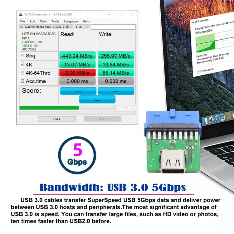 UC-141-TC003 Single Port Type-C 3.1 Female to USB 3.0 Motherboard 19Pin 20Pin Adapter PCBA 5Gbps