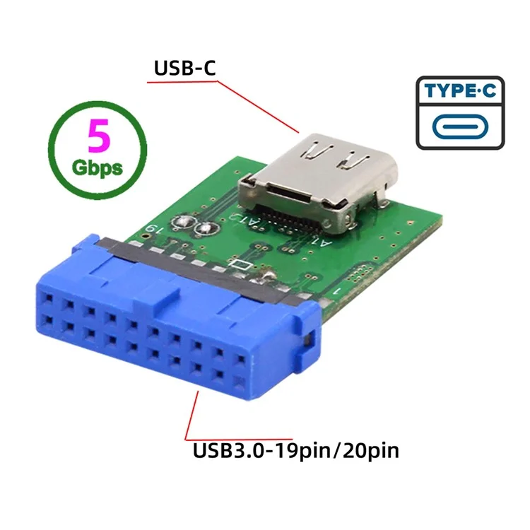UC-141-TC003 Single Port Type-C 3.1 Female to USB 3.0 Motherboard 19Pin 20Pin Adapter PCBA 5Gbps