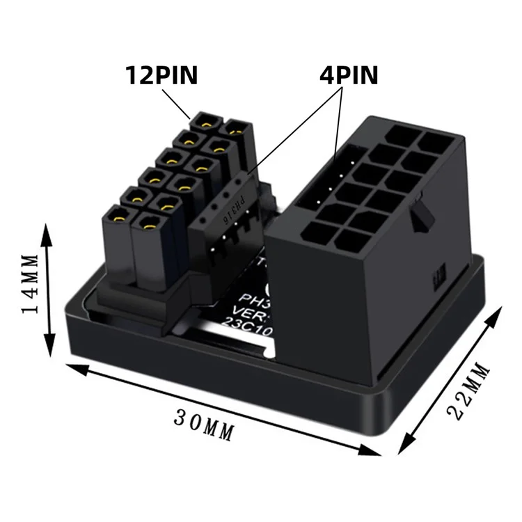 PW-036-DN 12VHPWR ATX3.0 PCI-E 5.0 16 broches 12P+4P Adaptateur Mâle vers Femelle Coudé 360 Degrés pour Carte Graphique 4080 5090TI