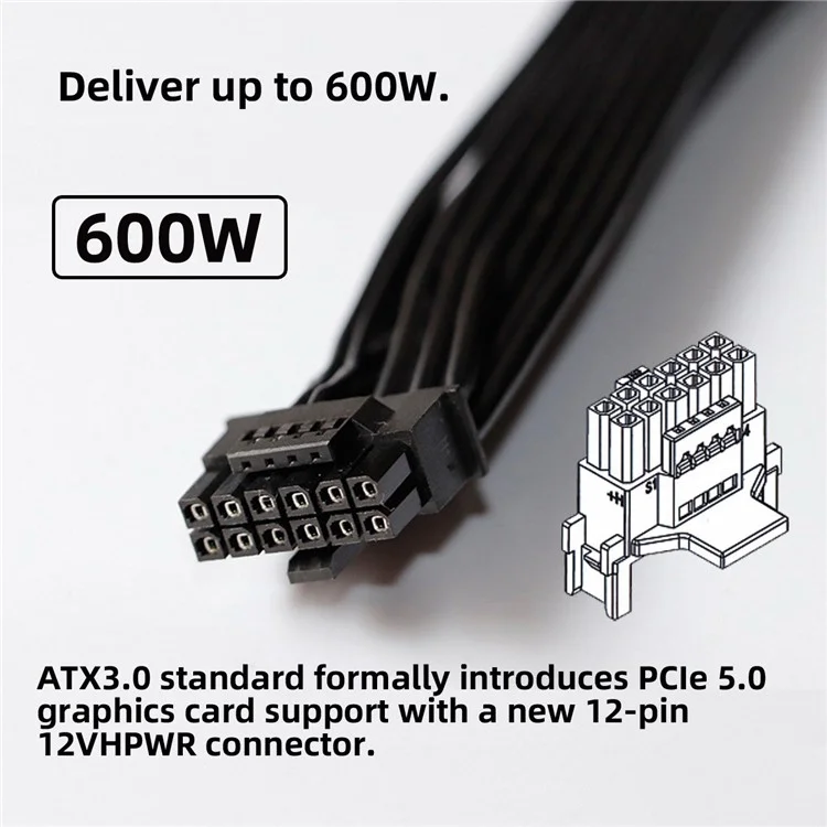 PW-036-DN 12VHPWR ATX3.0 PCI-E 5.0 16 broches 12P+4P Adaptateur Mâle vers Femelle Coudé 360 Degrés pour Carte Graphique 4080 5090TI