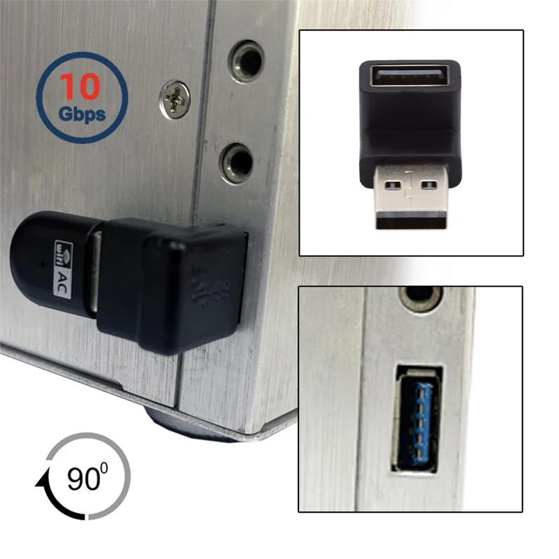 U3-018-DN 10Gbps USB3.0 Male to USB3.0 Female Adapter 90 Degree Angled Type Video Adapter