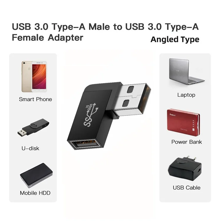 U3-018-LF 10gbps USB3.0 Adaptador de Extensão Masculino Para Fêmea de 90 Graus Adaptador de Vídeo do Tipo Angular Esquerdo