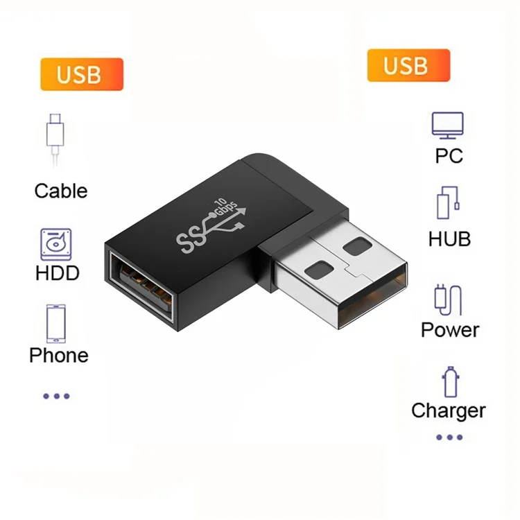 U3-018-LF 10gbps USB3.0 Adaptador de Extensão Masculino Para Fêmea de 90 Graus Adaptador de Vídeo do Tipo Angular Esquerdo