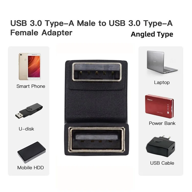 U3-018-OU Adaptateur USB3.0 mâle vers femelle 10 Gbps Rallonge Puissance Données Vidéo Forme en U Inverse Coudé