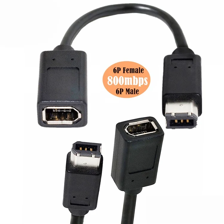 CA-001 20cm IEEE 1394 6pin Fêmea a 1394a 6pin Cabo de Dados de Extensão Masculina 400 a 400 Firewire - Preto