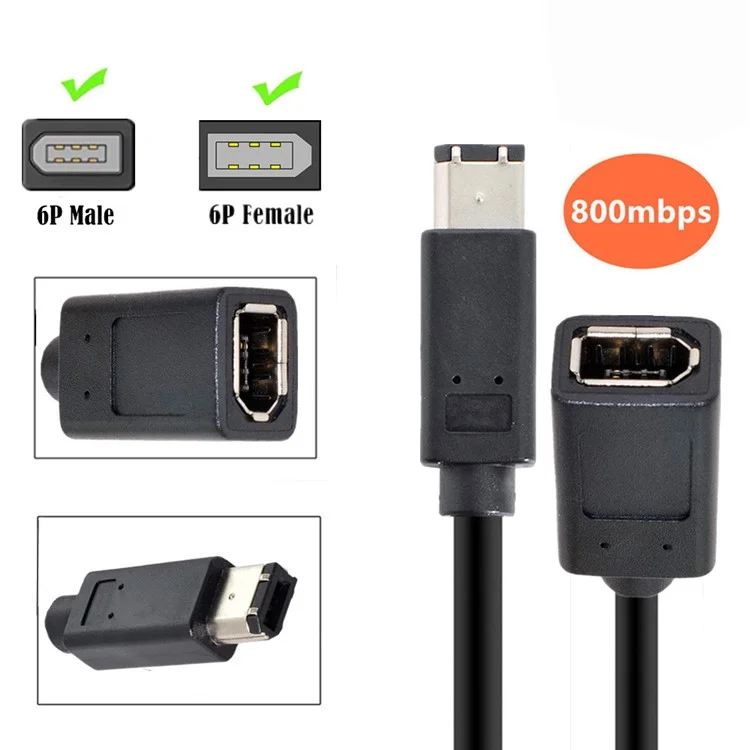 CA-001 20cm IEEE 1394 6pin Fêmea a 1394a 6pin Cabo de Dados de Extensão Masculina 400 a 400 Firewire - Preto