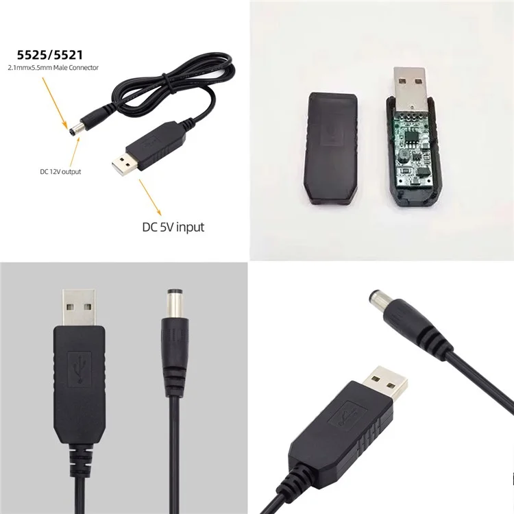 U2-051-5521MM 1m USB 2.0 Type-A DC5V to DC12V 5.5x2.1mm 5.5x2.5mm Voltage Riser Boost Converter Cable