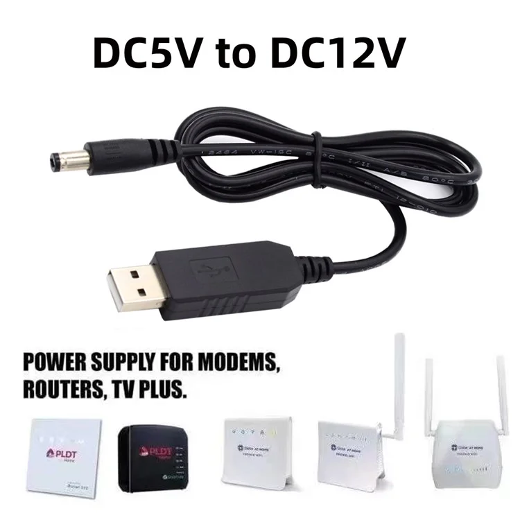 U2-051-5521MM 1m USB 2.0 Type-A DC5V to DC12V 5.5x2.1mm 5.5x2.5mm Voltage Riser Boost Converter Cable