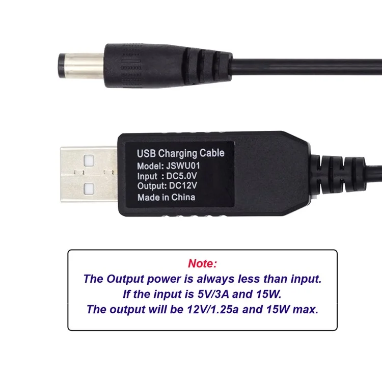U2-051-5521MM 1m USB 2.0 Type-A DC5V to DC12V 5.5x2.1mm 5.5x2.5mm Voltage Riser Boost Converter Cable