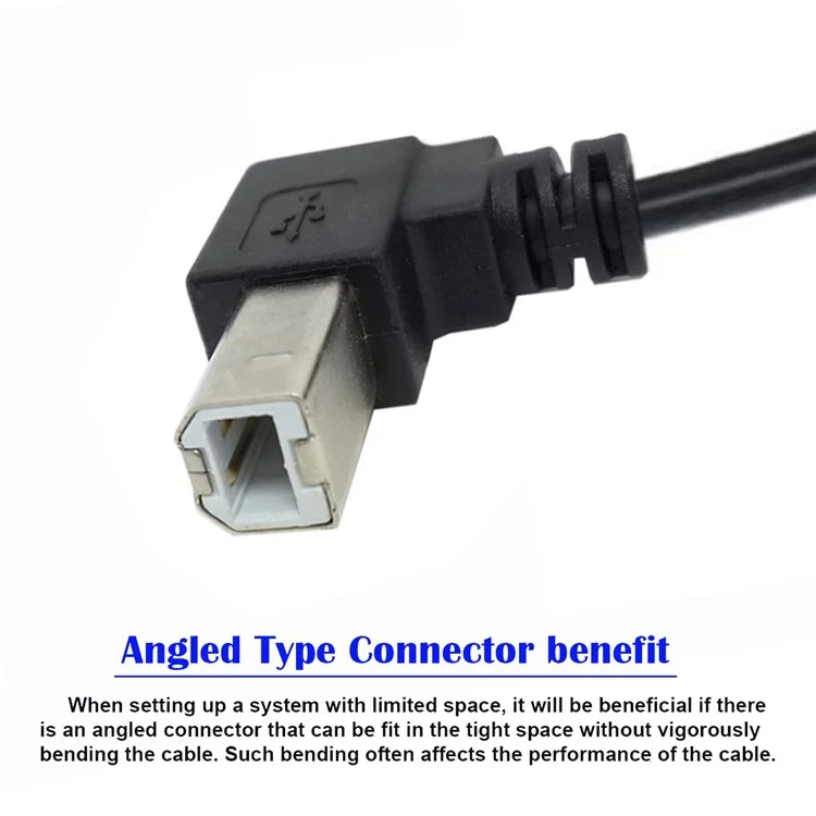 U2-068-UP 20cm Elbow Type B Male USB 2.0 to Female Extension Cable 480Mbps Data Transfer for Printer Scanner Disk