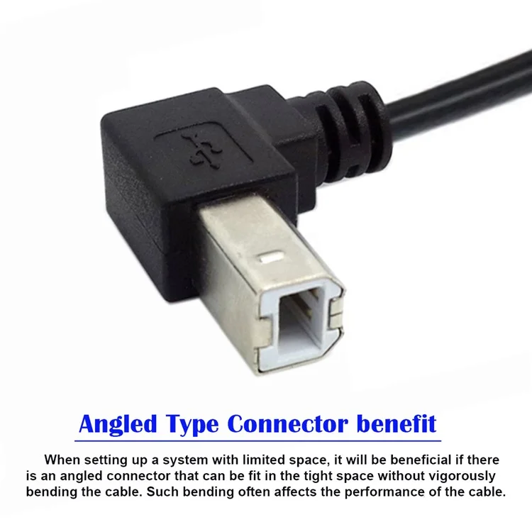 U2-068-DN 20cm Down Angled Printer Cable USB 2.0 Type-B Male to Female Extension Cord