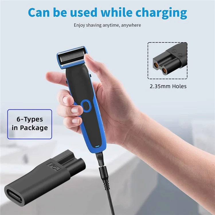 6Pcs / Set UC-150 5V Type-C Female to 2 Pin Adapter Kit Charger Adapter for Electric Hair Clipper Shavers