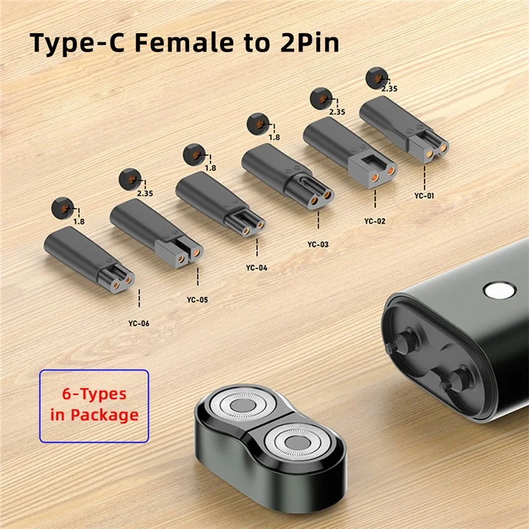 6Pcs / Set UC-150 5V Type-C Female to 2 Pin Adapter Kit Charger Adapter for Electric Hair Clipper Shavers