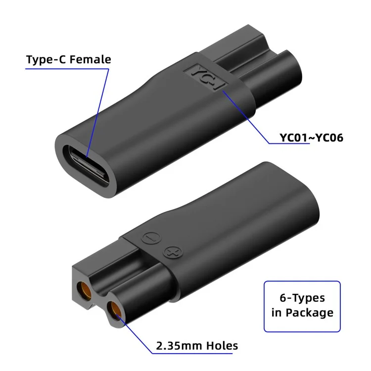 6Pcs / Set UC-150 5V Type-C Female to 2 Pin Adapter Kit Charger Adapter for Electric Hair Clipper Shavers