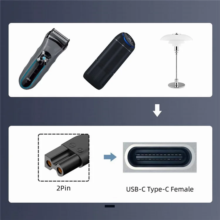 6Pcs / Set UC-150 5V Type-C Female to 2 Pin Adapter Kit Charger Adapter for Electric Hair Clipper Shavers