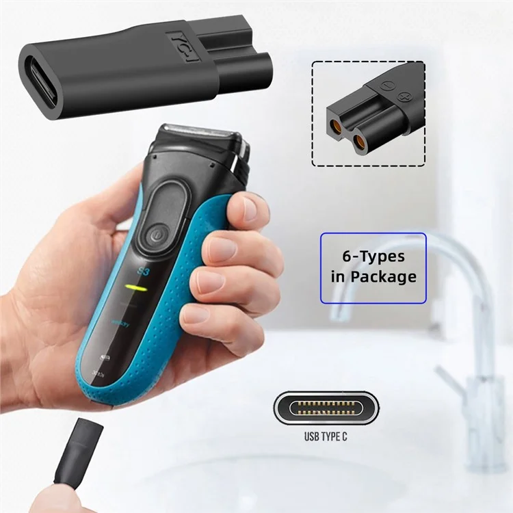 6Pcs / Set UC-150 5V Type-C Female to 2 Pin Adapter Kit Charger Adapter for Electric Hair Clipper Shavers