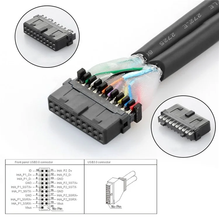 U3-022 Placa Base 19pin USB 3.0 Encabezado 1 a 2 USB2.0 9pin Extensión de Extensión Adaptador de Conector